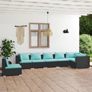 VidaXL 7-delige Loungeset Met Kussens Poly Rattan Zwart