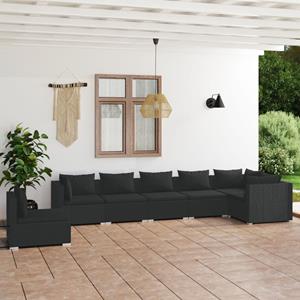 VidaXL 7-delige Loungeset Met Kussens Poly Rattan Zwart