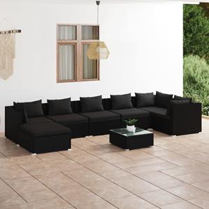 vidaXL 8-tlg. Garten-Lounge-Set mit Kissen Poly Rattan Schwarz 