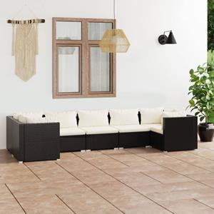 VidaXL 7-delige Loungeset Met Kussens Poly Rattan Zwart