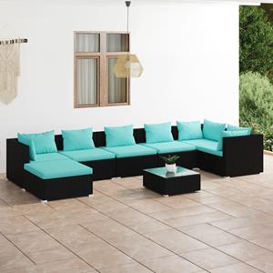 VidaXL 8-delige Loungeset Met Kussens Poly Rattan Zwart