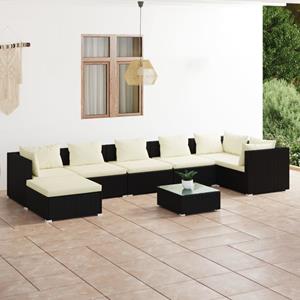 VidaXL 8-delige Loungeset Met Kussens Poly Rattan Zwart