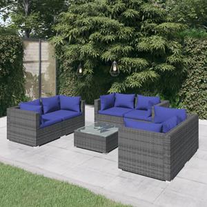 vidaXL 7-tlg. Garten-Lounge-Set mit Kissen Poly Rattan Grau 