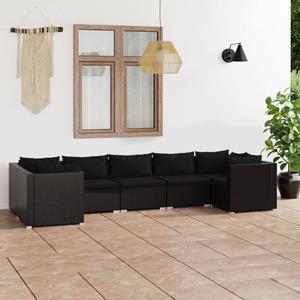 VidaXL 7-delige Loungeset Met Kussens Poly Rattan Zwart