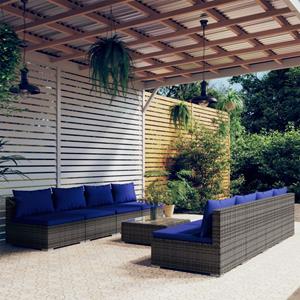 vidaXL 9-tlg. Garten-Lounge-Set mit Kissen Poly Rattan Grau 