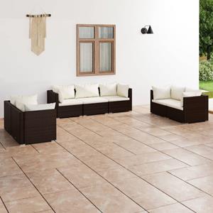 VidaXL 7-delige Loungeset Met Kussens Poly Rattan Bruin