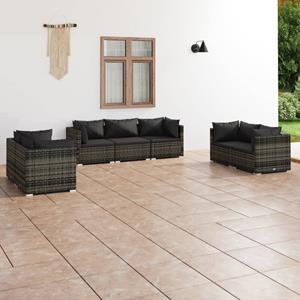 VidaXL 7-delige Loungeset Met Kussens Poly Rattan Grijs