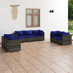 VidaXL 7-delige Loungeset Met Kussens Poly Rattan Grijs