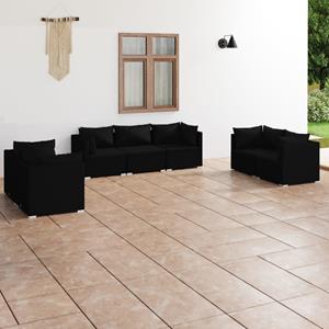 VidaXL 7-delige Loungeset Met Kussens Poly Rattan Zwart