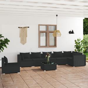 vidaXL 8-tlg. Garten-Lounge-Set mit Kissen Poly Rattan Schwarz 