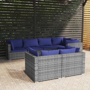 VidaXL 7-delige Loungeset Met Kussens Poly Rattan Grijs