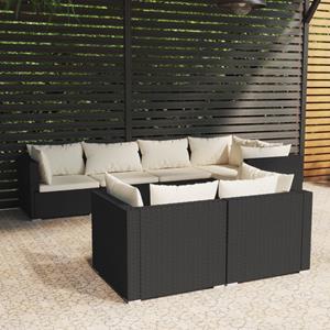 VidaXL 7-delige Loungeset Met Kussens Poly Rattan Zwart