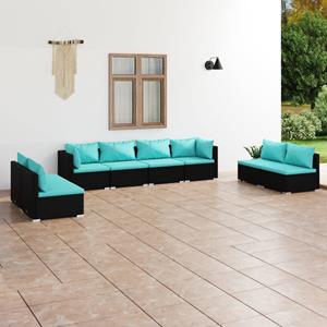 VidaXL 8-delige Loungeset Met Kussens Poly Rattan Zwart