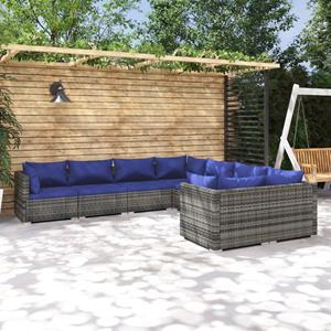 VidaXL 8-delige Loungeset Met Kussens Poly Rattan Grijs