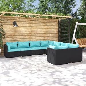 VidaXL 8-delige Loungeset Met Kussens Poly Rattan Zwart