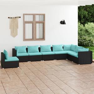 VidaXL 8-delige Loungeset Met Kussens Poly Rattan Zwart