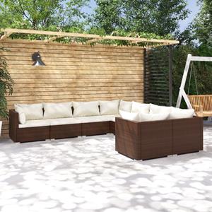 VidaXL 8-delige Loungeset Met Kussens Poly Rattan Bruin