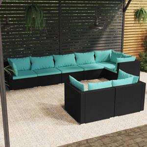 vidaXL 8-tlg. Garten-Lounge-Set mit Kissen Poly Rattan Schwarz 