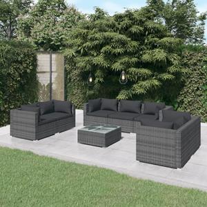 vidaXL 8-tlg. Garten-Lounge-Set mit Kissen Poly Rattan Grau 