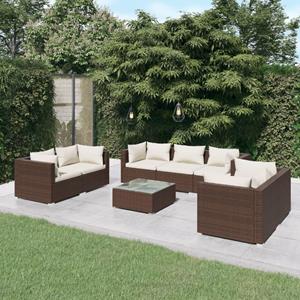 VidaXL 8-delige Loungeset Met Kussens Poly Rattan Bruin