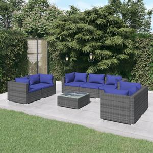 vidaXL 8-tlg. Garten-Lounge-Set mit Kissen Poly Rattan Grau 