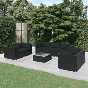 VidaXL 8-delige Loungeset Met Kussens Poly Rattan Zwart