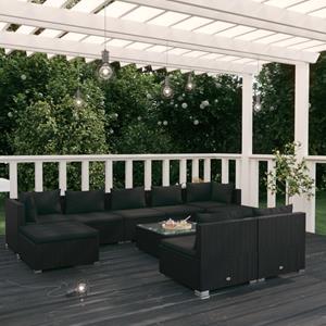 vidaXL 10-tlg. Garten-Lounge-Set mit Kissen Schwarz Poly Rattan 