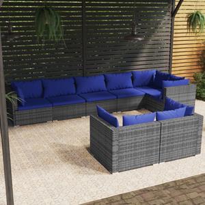 VidaXL 8-delige Loungeset Met Kussens Poly Rattan Grijs