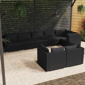 VidaXL 8-delige Loungeset Met Kussens Poly Rattan Zwart