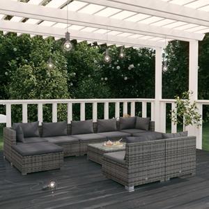 vidaXL 10-tlg. Garten-Lounge-Set mit Kissen Grau Poly Rattan 