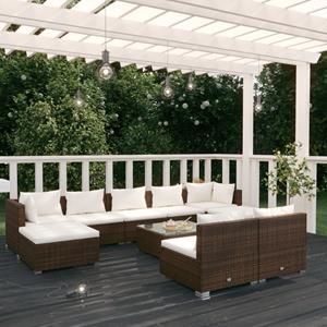 VidaXL 10-delige Loungeset Met Kussens Poly Rattan Bruin