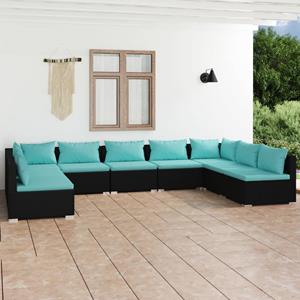 VidaXL 9-delige Loungeset Met Kussens Poly Rattan Zwart