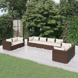 VidaXL 8-delige Loungeset Met Kussens Poly Rattan Bruin