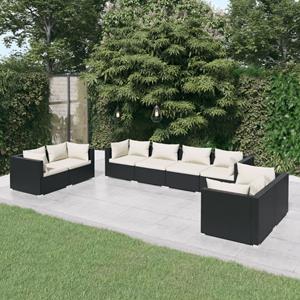 VidaXL 8-delige Loungeset Met Kussens Poly Rattan Zwart