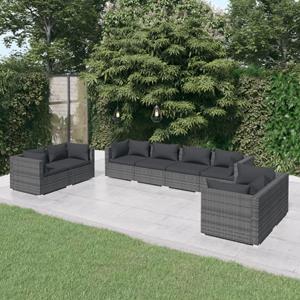 VidaXL 8-delige Loungeset Met Kussens Poly Rattan Grijs