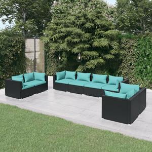 VidaXL 8-delige Loungeset Met Kussens Poly Rattan Zwart