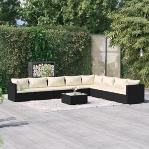 VidaXL 9-delige Loungeset Met Kussens Poly Rattan Zwart