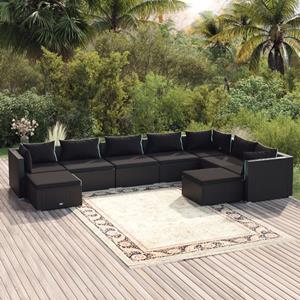 VidaXL 9-delige Loungeset Met Kussens Poly Rattan Zwart