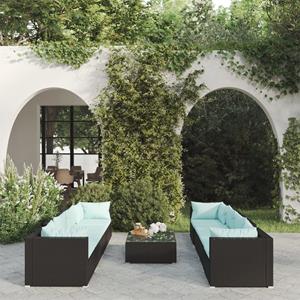 VidaXL 9-delige Loungeset Met Kussens Poly Rattan Zwart