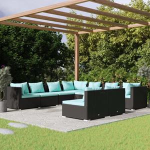 vidaXL 9-tlg. Garten-Lounge-Set mit Kissen Poly Rattan Schwarz 