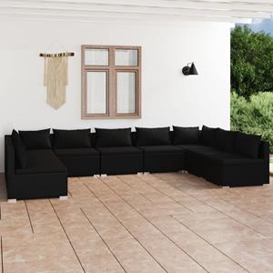 VidaXL 9-delige Loungeset Met Kussens Poly Rattan Zwart