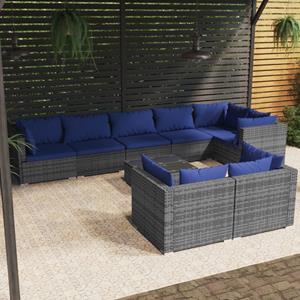 vidaXL 9-delige Loungeset met kussens poly rattan grijs