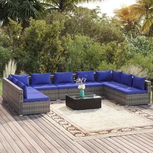 VidaXL 10-delige Loungeset Met Kussens Poly Rattan Grijs