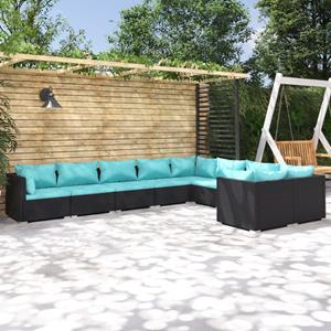 VidaXL 9-delige Loungeset Met Kussens Poly Rattan Zwart