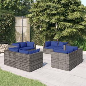 VidaXL 8-delige Loungeset Met Kussens Poly Rattan Grijs