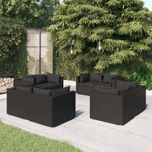 VidaXL 8-delige Loungeset Met Kussens Poly Rattan Zwart