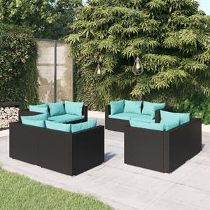 VidaXL 8-delige Loungeset Met Kussens Poly Rattan Zwart