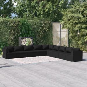 VidaXL 9-delige Loungeset Met Kussens Poly Rattan Zwart