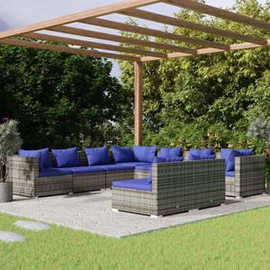 VidaXL 9-delige Loungeset Met Kussens Poly Rattan Grijs