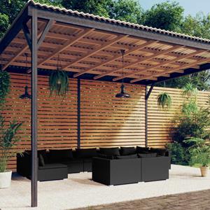 VidaXL 9-delige Loungeset Met Kussens Poly Rattan Zwart